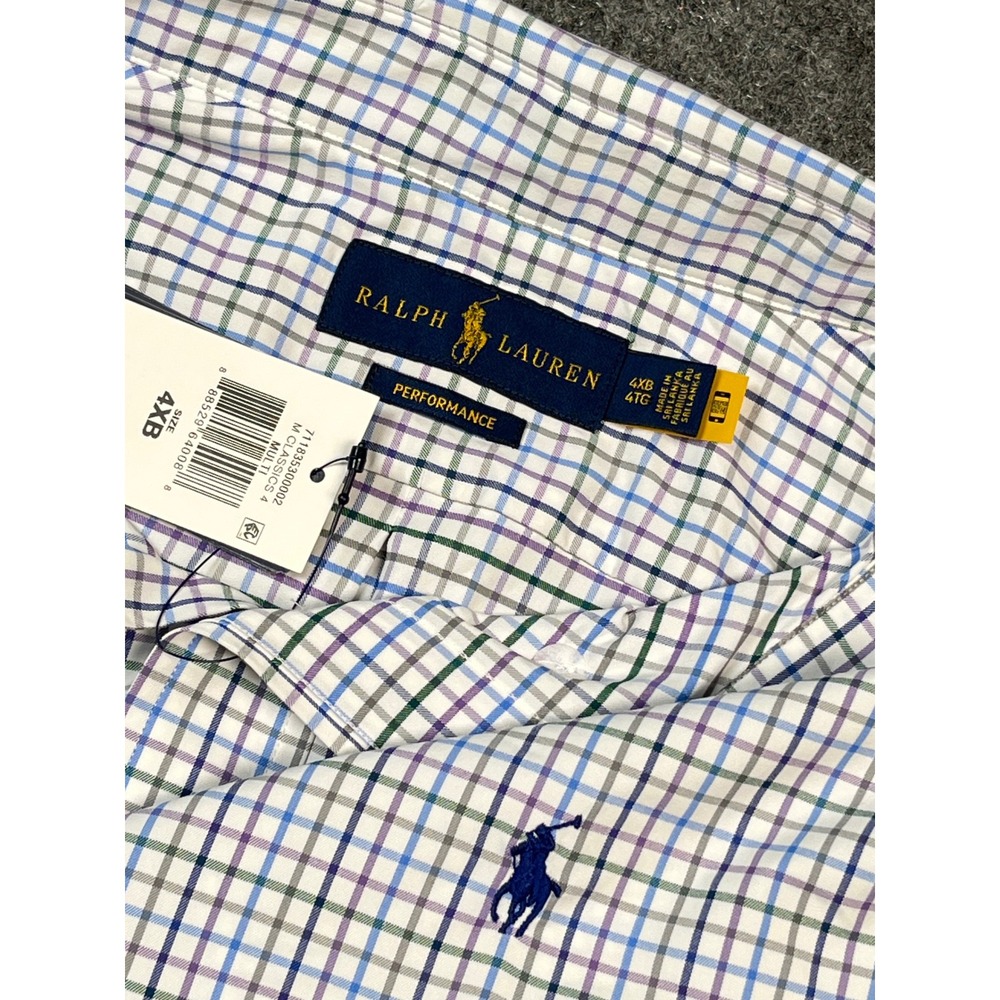New Polo Ralph Lauren Button Shirt Multi Check 91% Nylon 6% ElastaneHeritage 4XB
